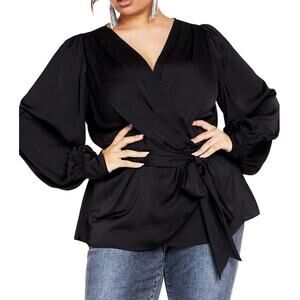 City Chic Women's Size 20 Black Faux Wrap Opulent Top New with Tags